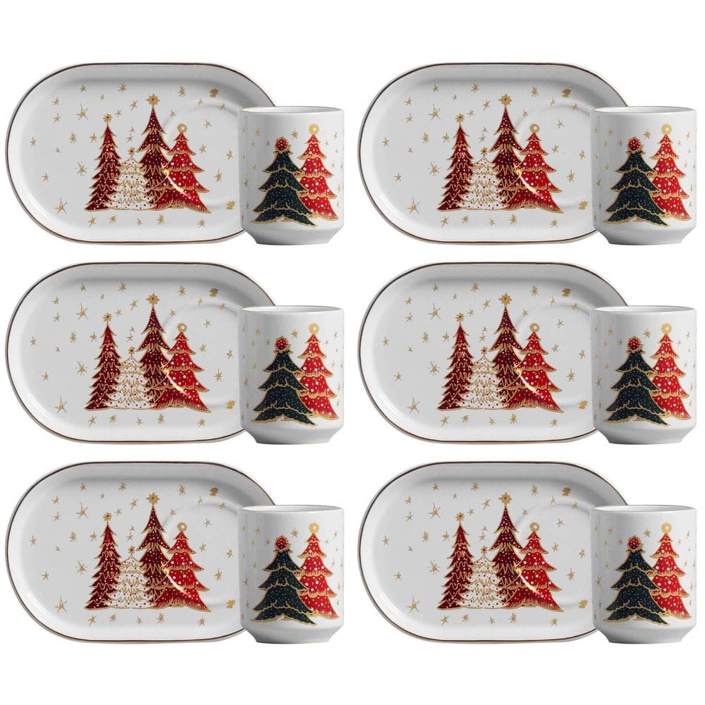 Conjunto de 6 Xícaras de Café com Pires Bosque Encantado de Cerâmica 170ml - Scalla