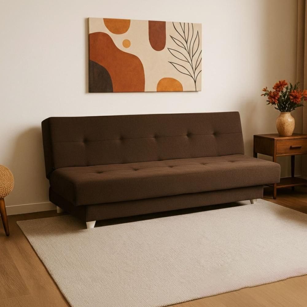 Sofá Cama 3 Lugares Xangai 1,94m Veludo Suede Marrom