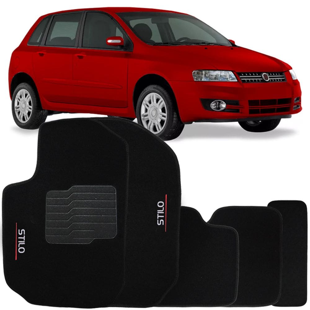 Tapete Carpete Stilo 2002 à 2011 Preto Logo Bordado Jogo 5 Peças Automotivo Soft