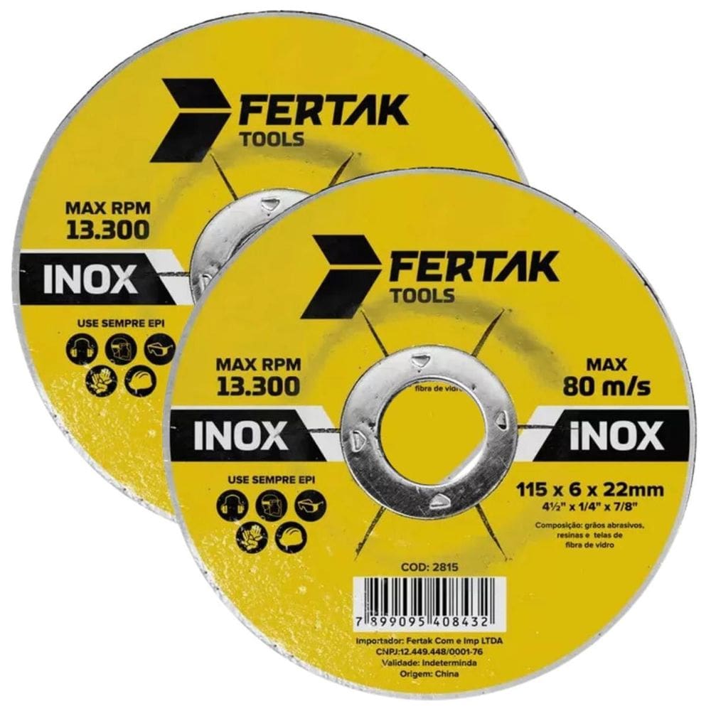 Disco De Desbaste Metal Aço Ferro Inox 115X22Mm Kit 02 Un