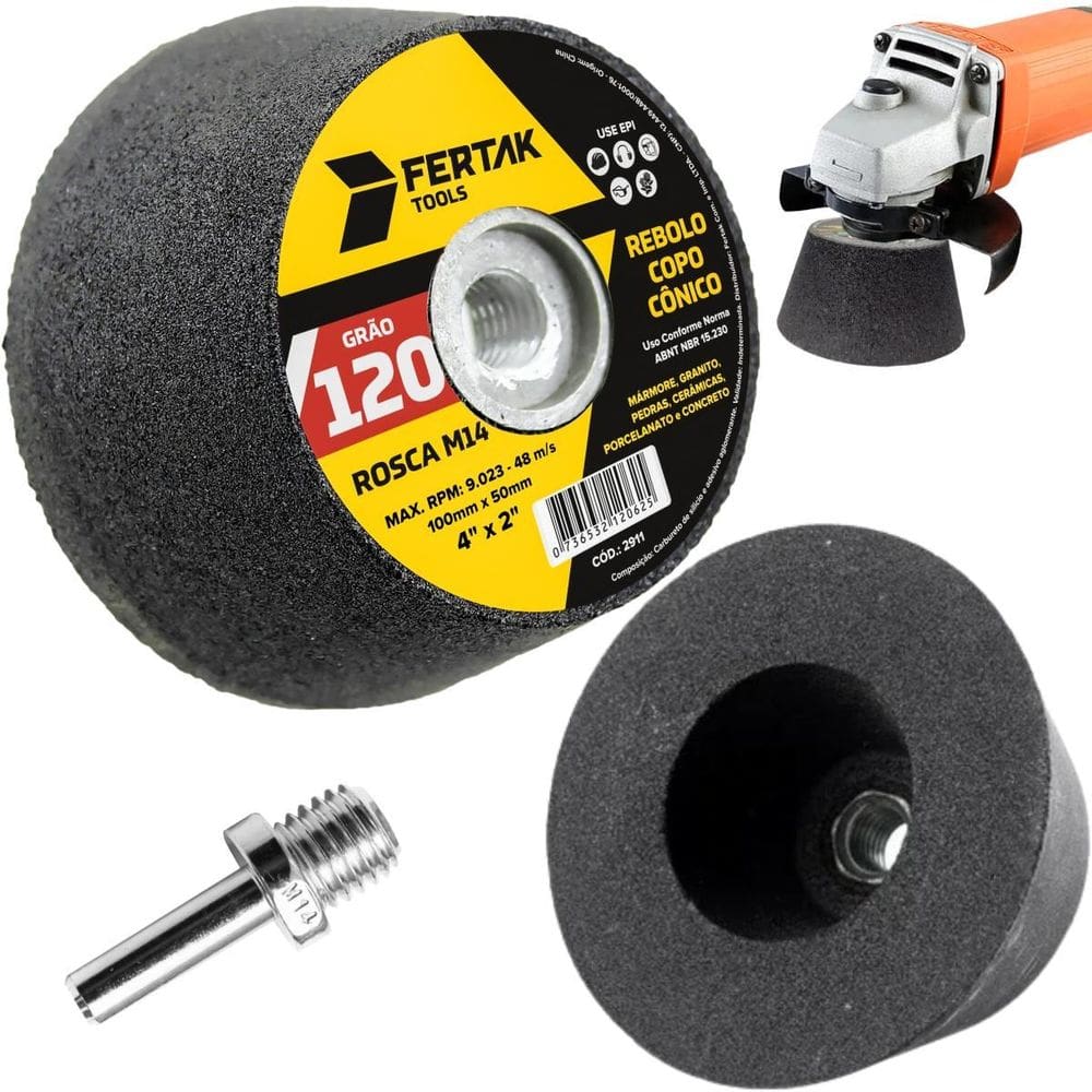 Rebolo Copo Cônico 100X50 Grão 36 Desbaste + Adaptador M14