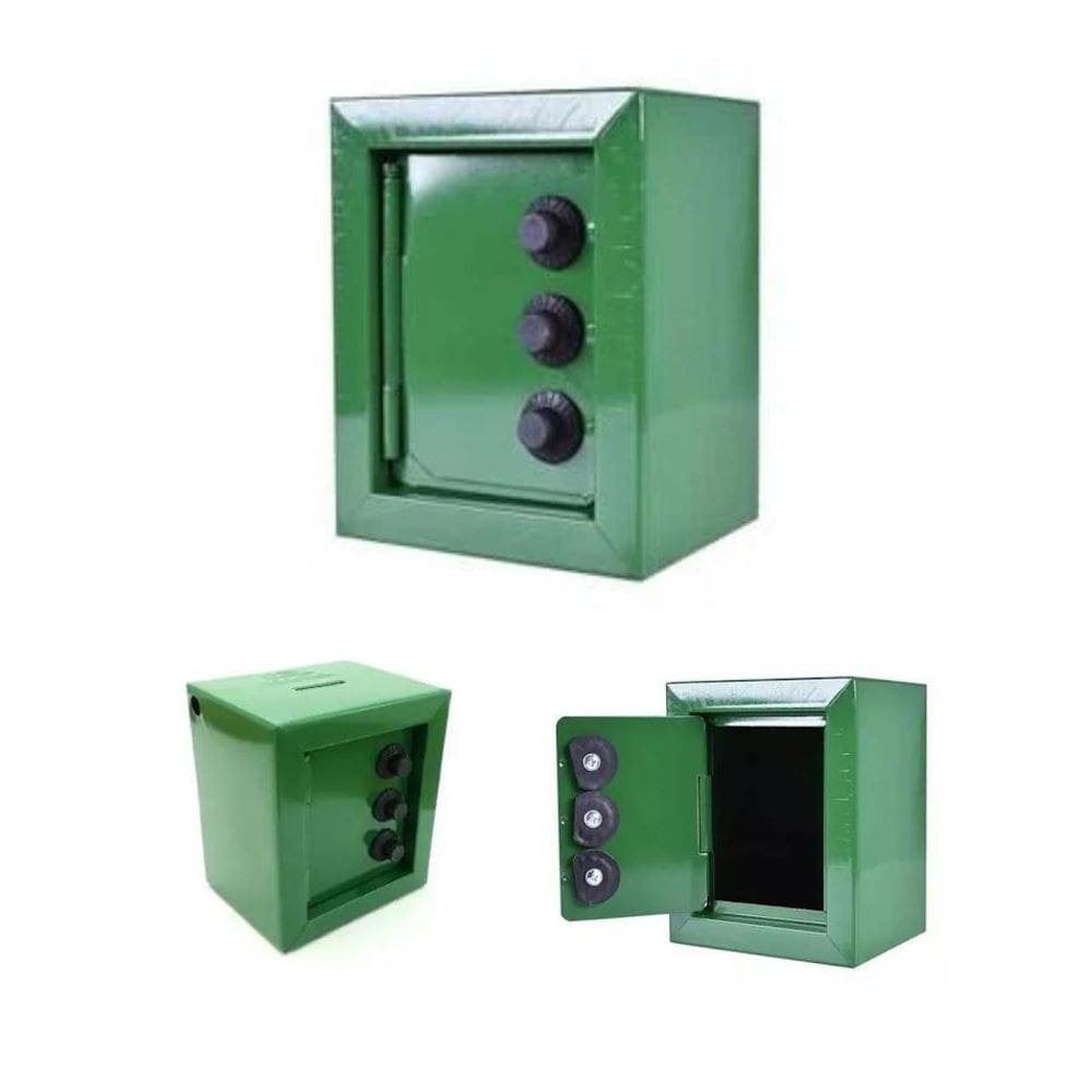 Mini Cofre Cofrinho Reforçado Aço Segredo Notas Moedas Verde