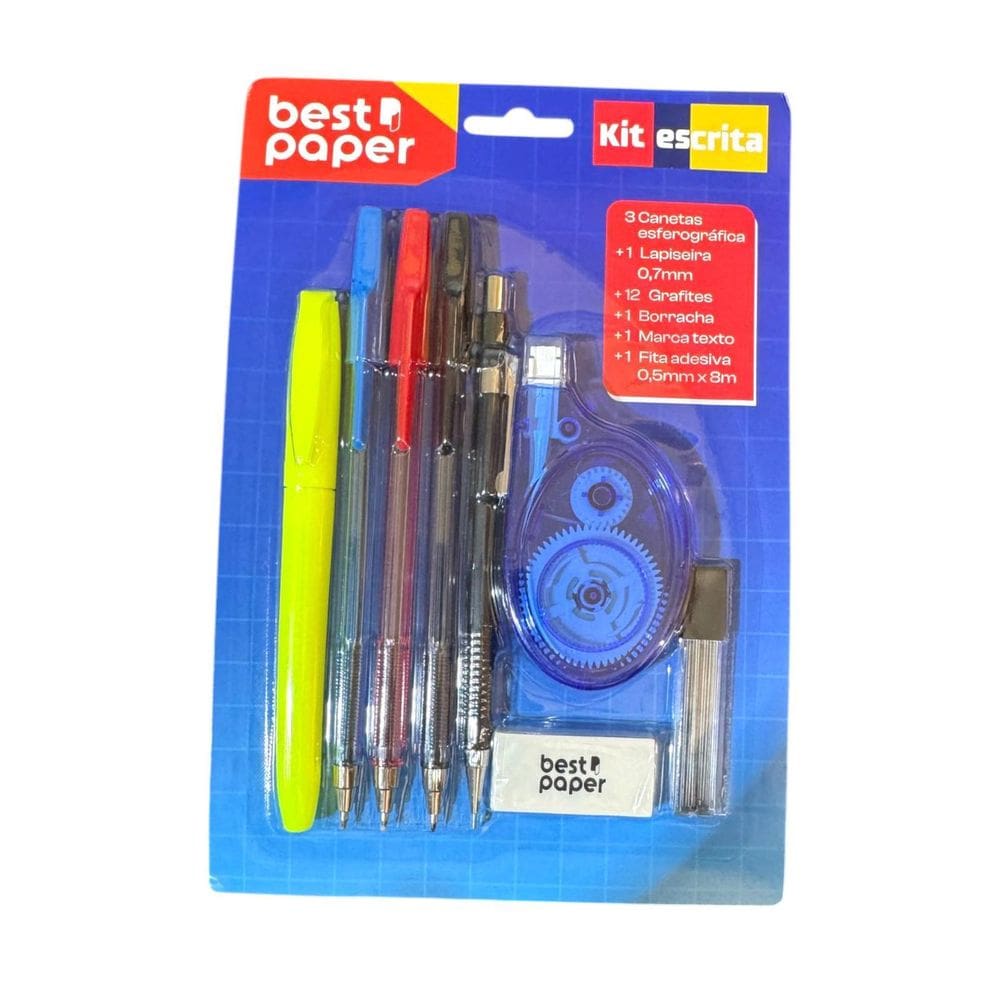 Kit Escolar Com 8 Peças Caneta + Lapiseira + Borracha