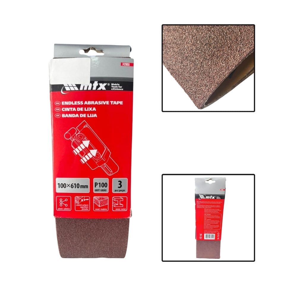 Cinta De Lixa 100 X 610mm 100 Graos 3 Pçs