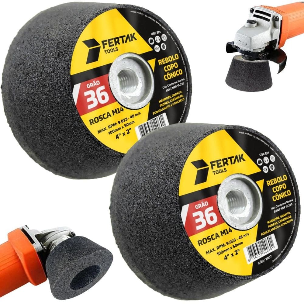 Rebolo Copo Cônico 100X50 Grão 36 Desbaste Lixa 02 Un