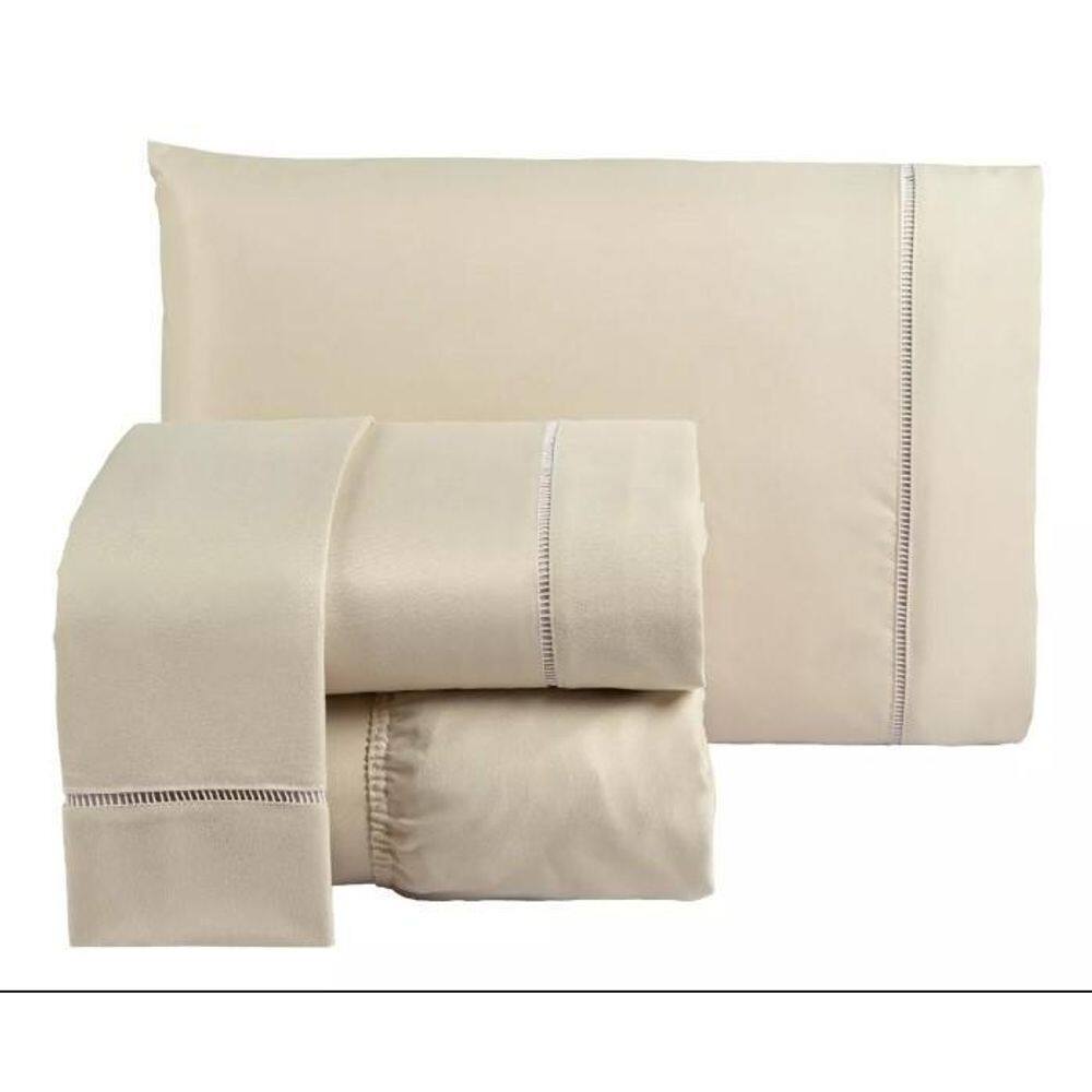 Jogo Lençol Casal Queen Toque 4 Peças Percal 600 Fios Palha