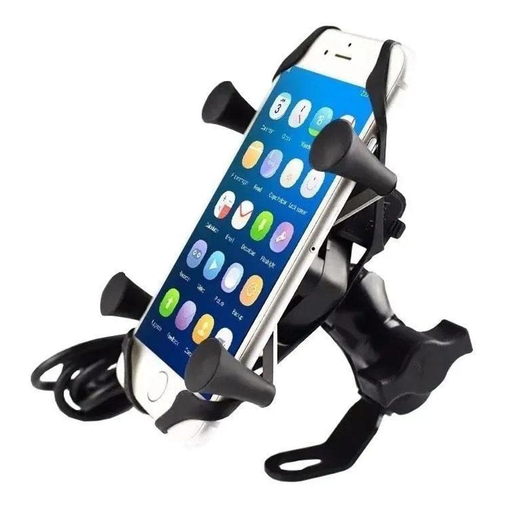 Suporte De Smartphone Celular Com Tomada Usb 5V Para Moto