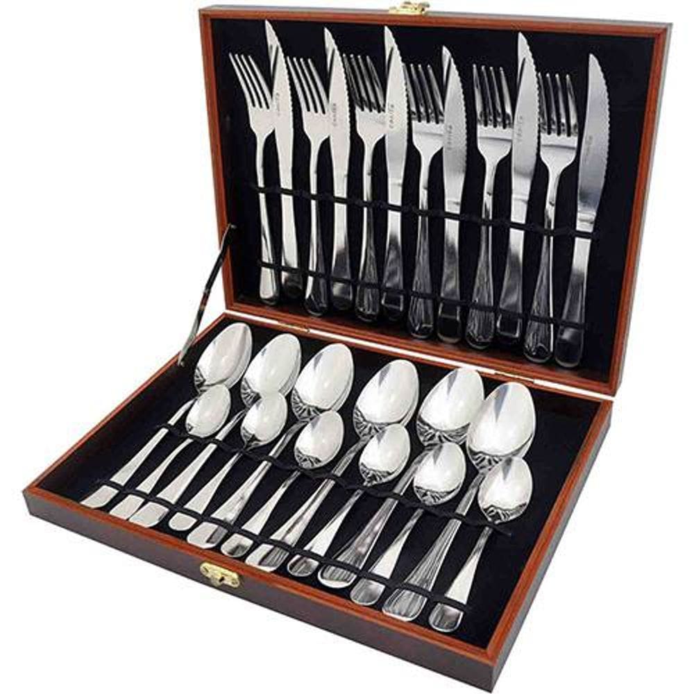 Faqueiro Inox Talheres 24 Peças Com Maleta Casita