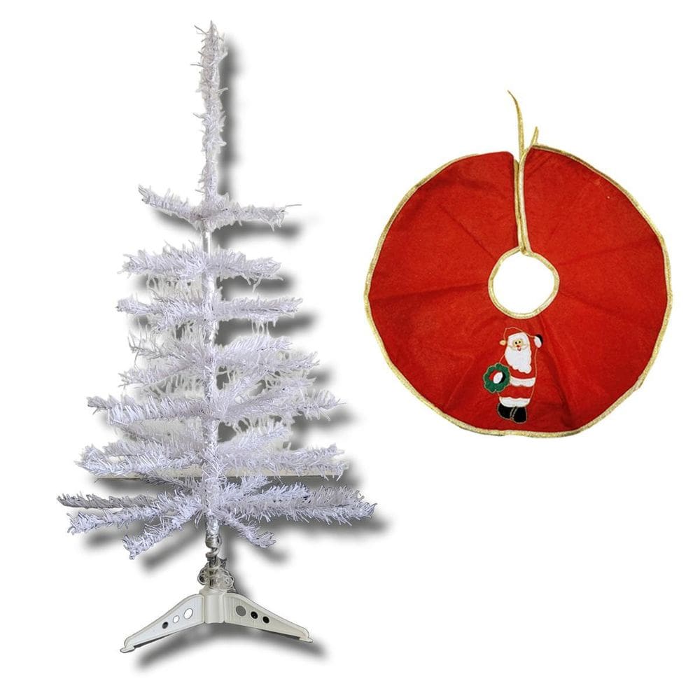 Kit Árvore Natal 60 Cm Branca 50 Galhos Tapete Base