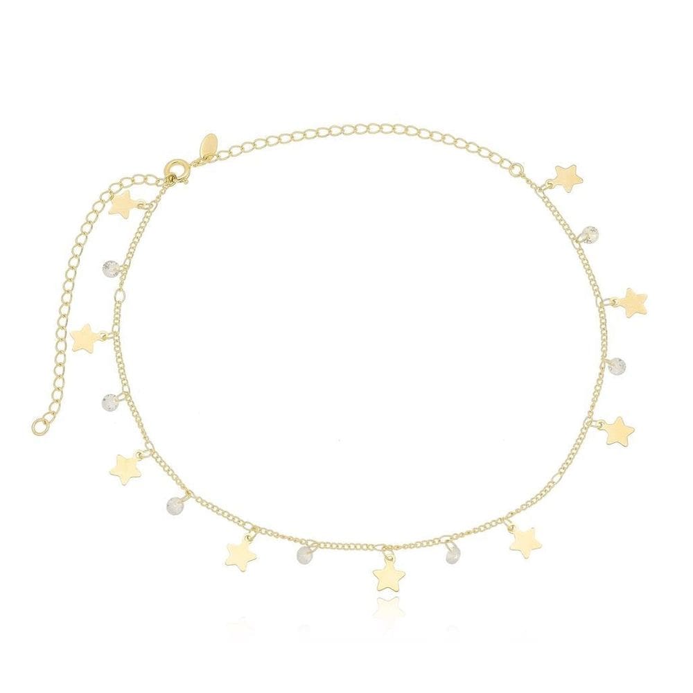 Choker Estrelas E Ponto De Luz Banhada A Ouro 18K
