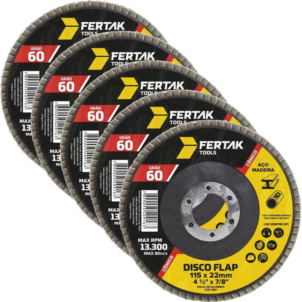 Disco Flap Cônico 115Mm Grão 60 Madeira Aço Desbaste 05 Un
