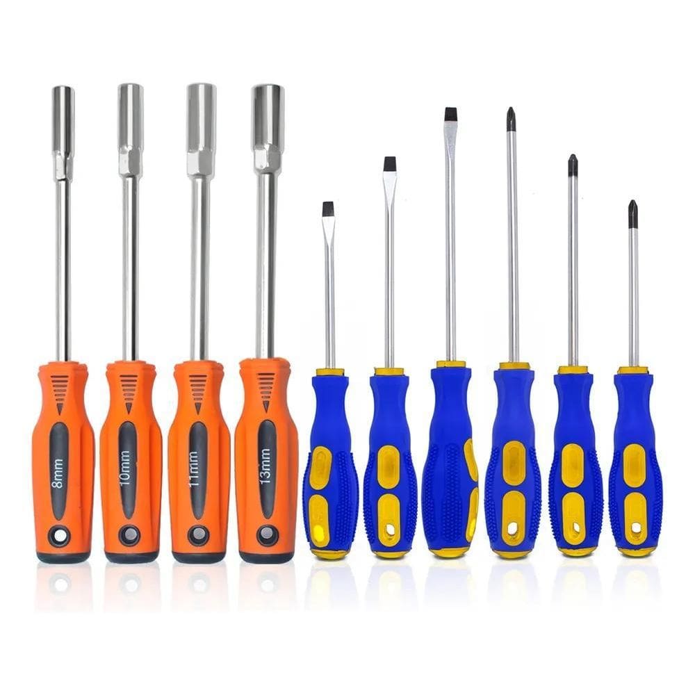 2X Kit Chave Fenda Philips E Jogo De Chave Canhão Sextavada