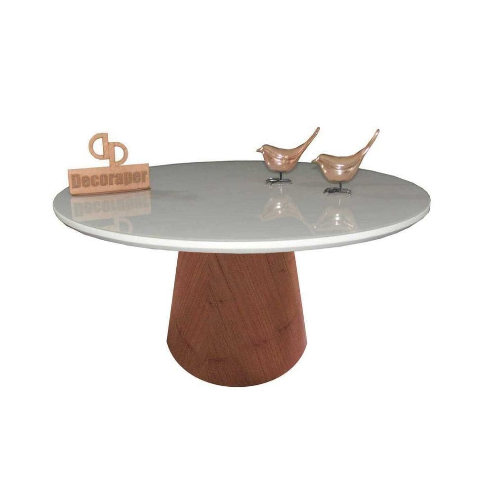Mesa De Centro Com Vidro 80cm E Base Cone Envernizada Off White 40cm