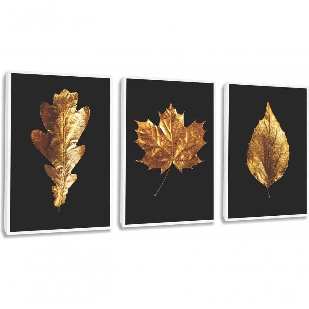 Quadro Decorativo Folhas Douradas Com Moldura Branco