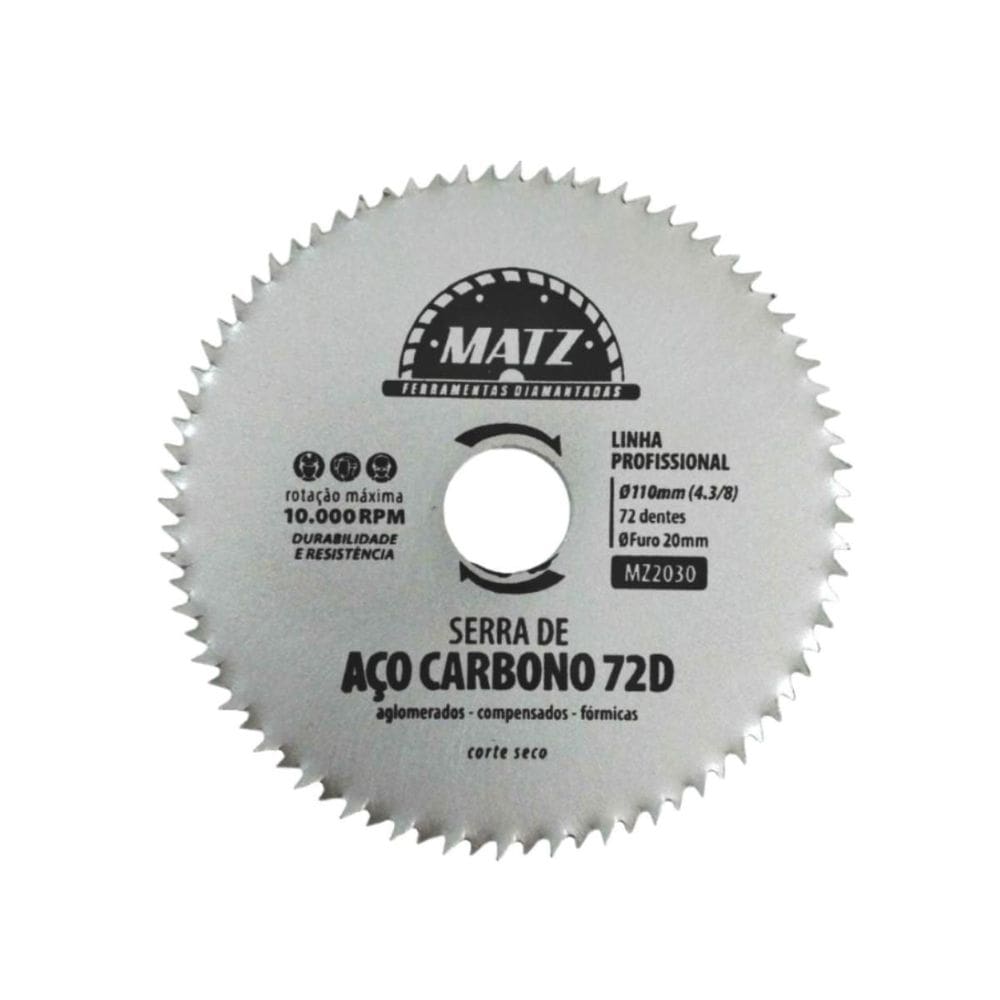 Disco Serra Aço Para Madeira 72 Dentes 110Mm X 20Mm Matz