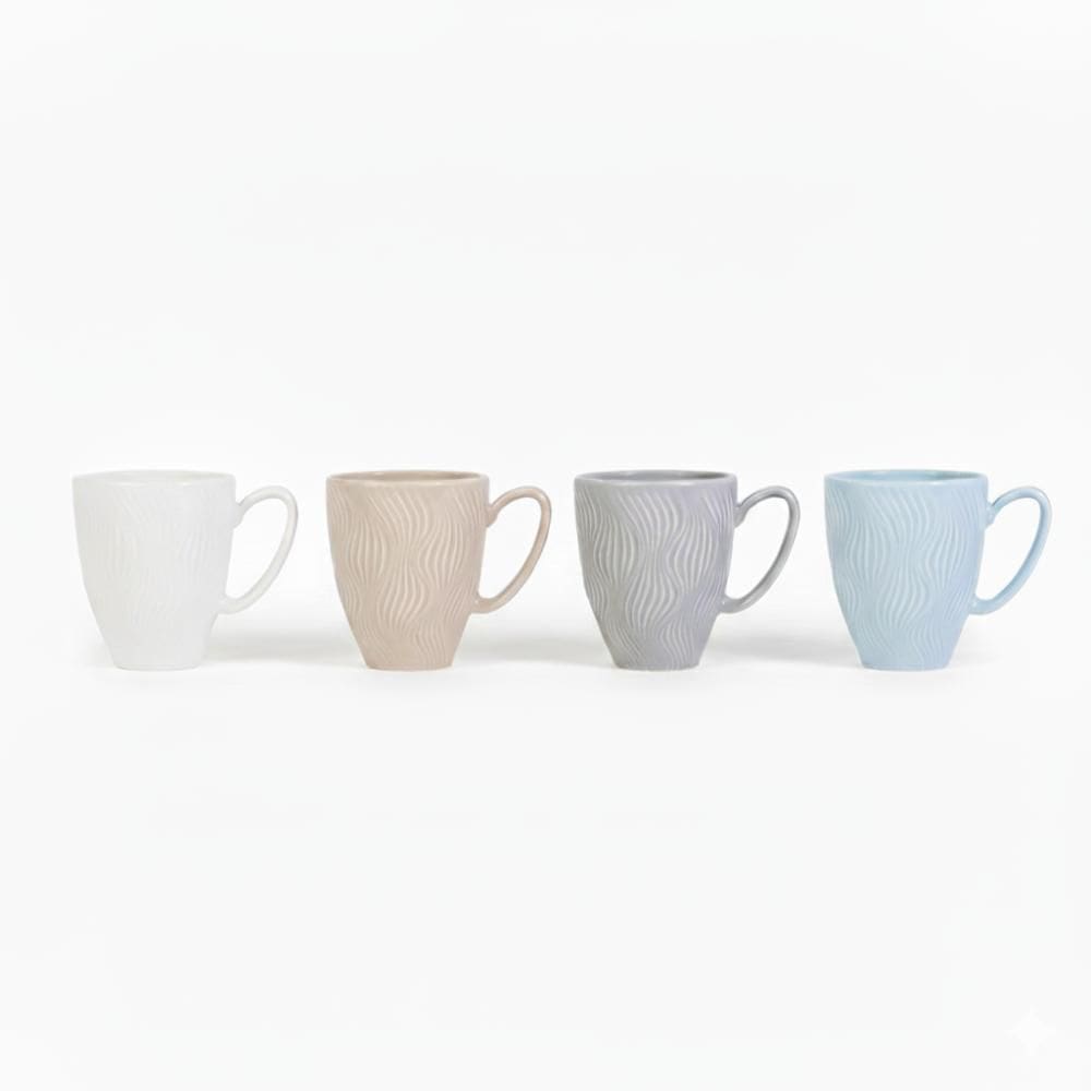 Kit 4 Caneca Chá Café  Relevo Sinuosa 308 ml Porcelana