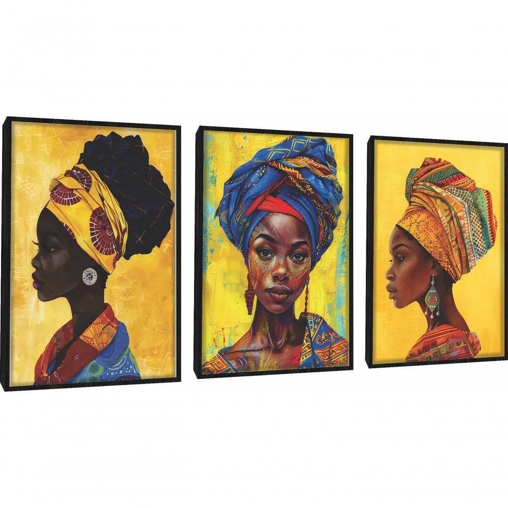 Quadro Decorativo Mulher Cultura Afro Com Moldura Preto