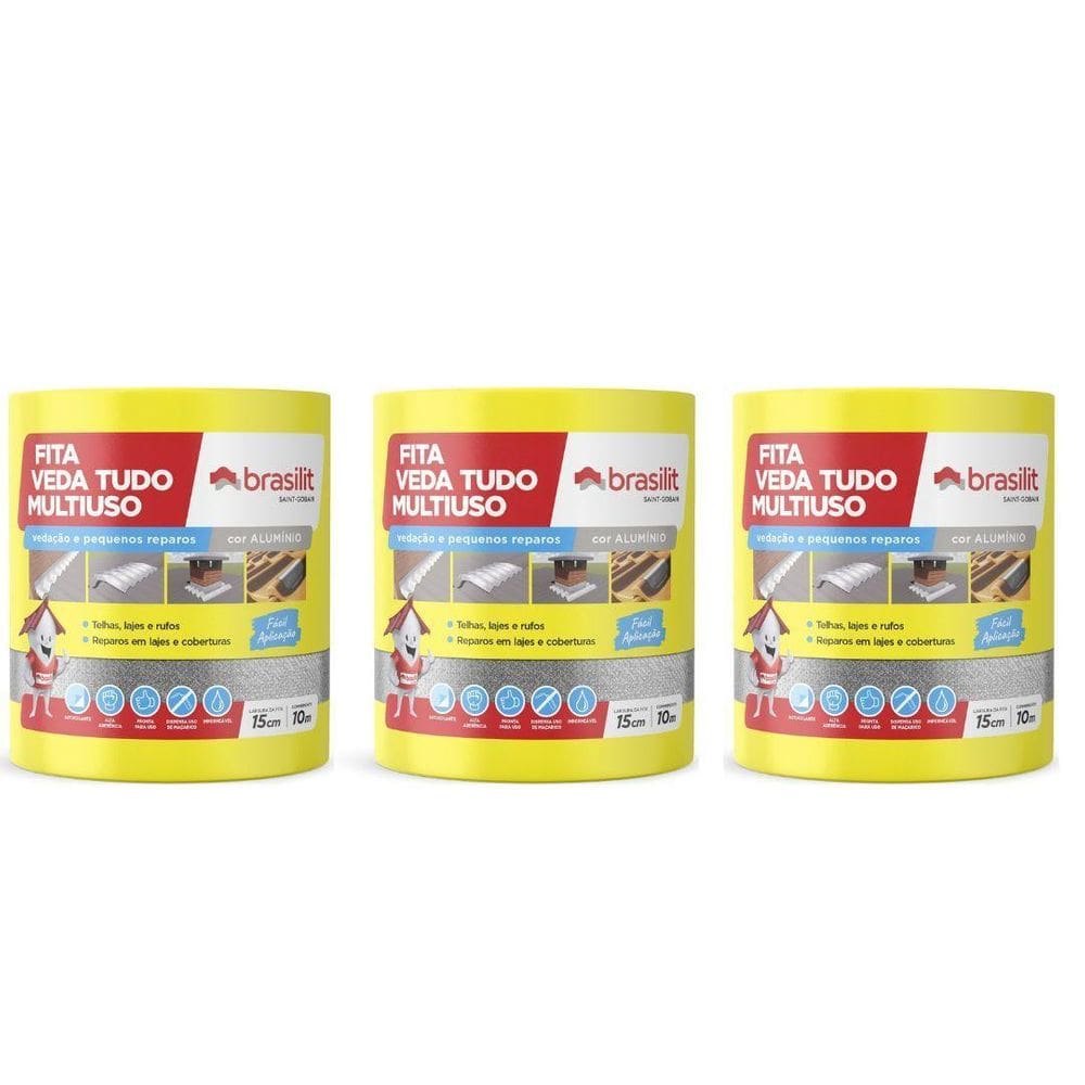 Kit C/3 Fita Asfaltica Brasilit Veda Tudo Impermeável 15X10