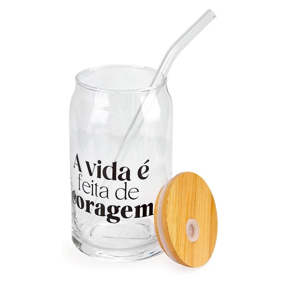 Copo De Vidro Com Canudo Tampa De Bambu Frases