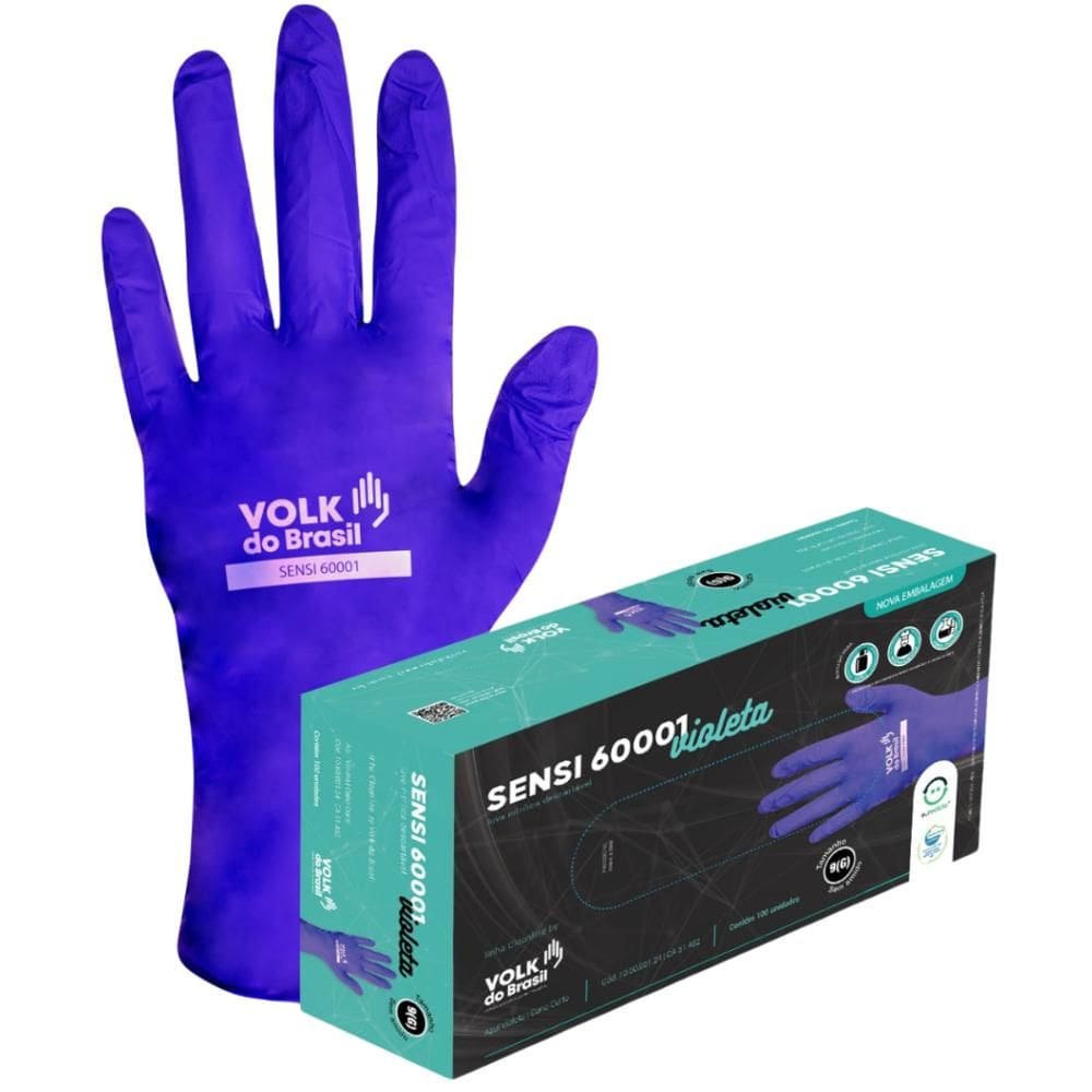 Kit 2 Luva De Segurança Química Descartável Sensi 60001 Violeta CX 100un Volk