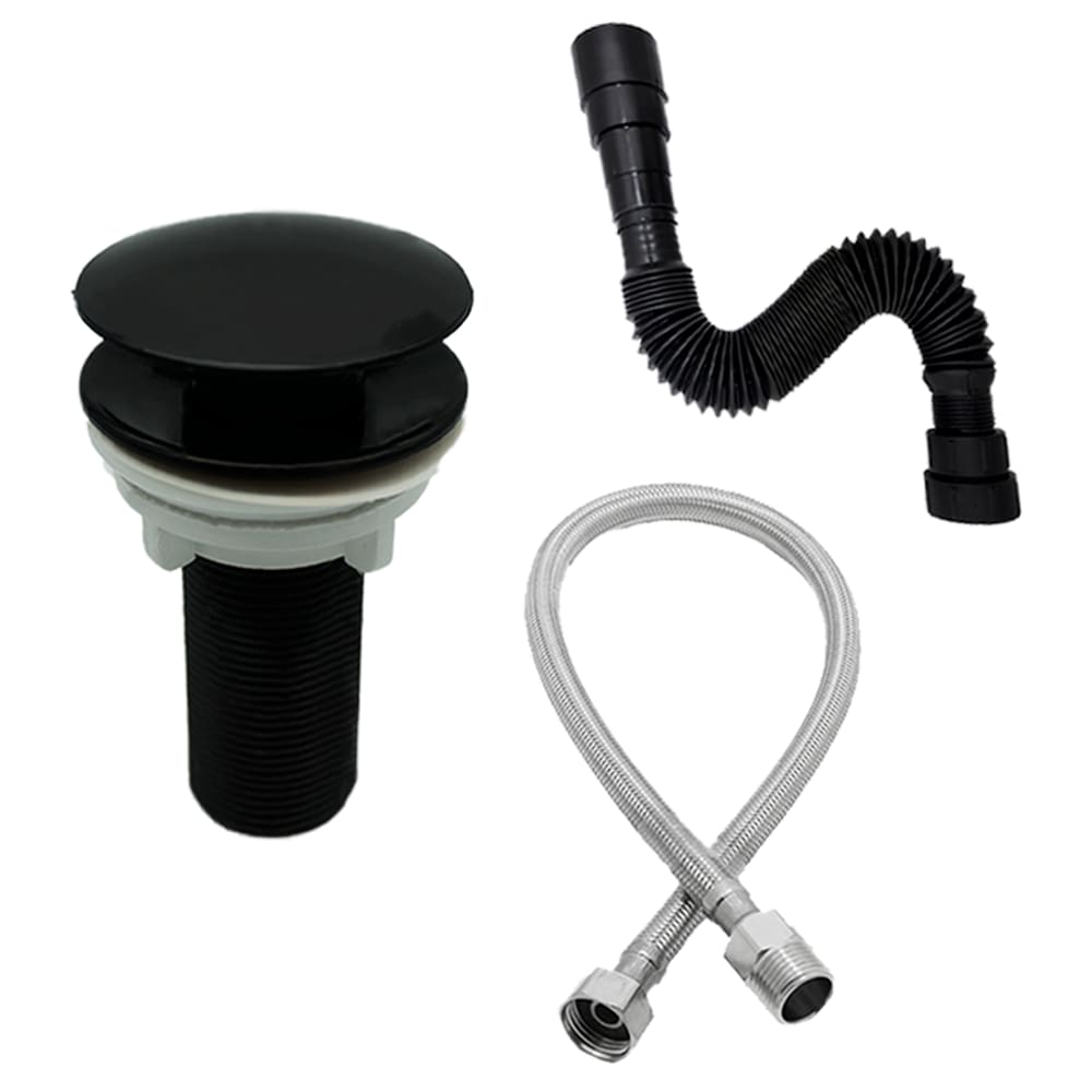 Kit Banheiro Sifão + Válvula Click 7/8 Preto + Engate 40cm