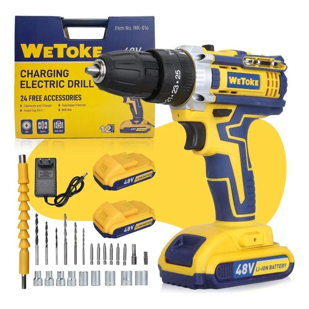 2X Furadeira Parafusadeira Impacto 48V Sem Fio 2 Baterias 13