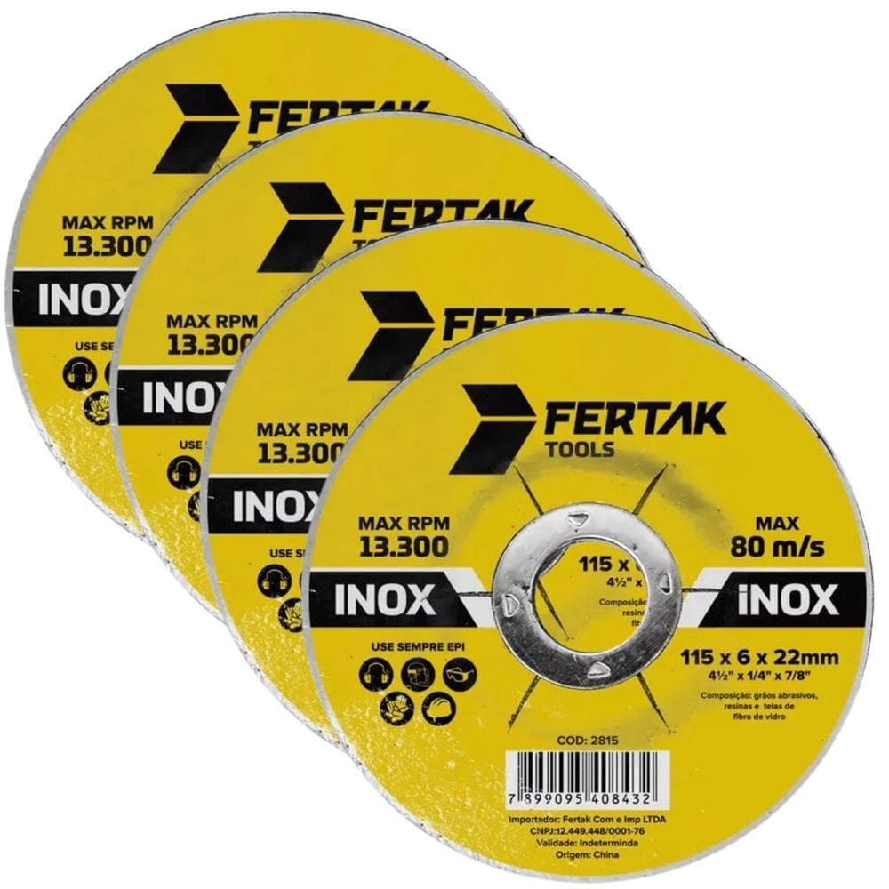 Disco De Desbaste Metal Aço Ferro Inox 115X22Mm Kit 04 Un