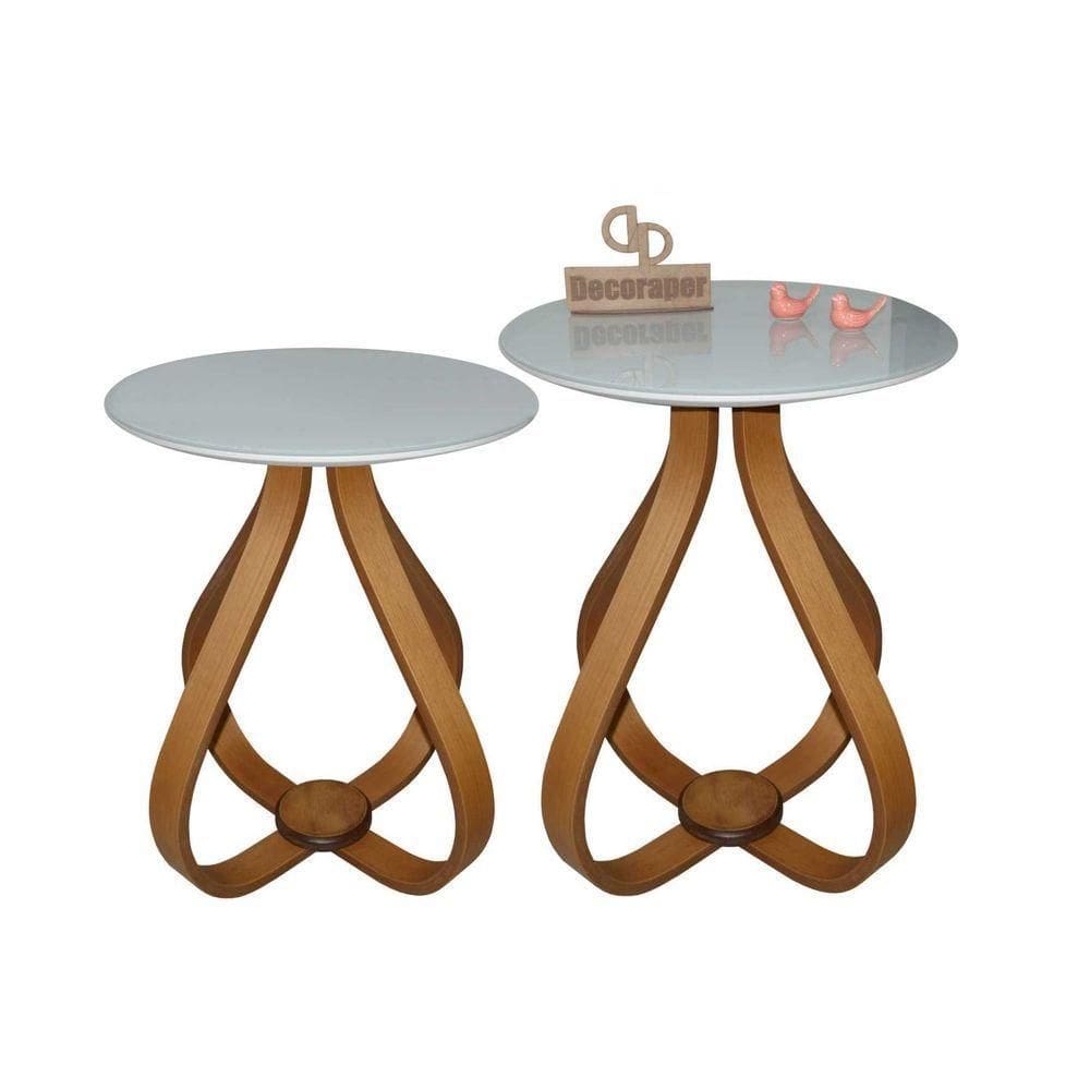 Kit Mesa De Canto Cebola Com Vidro 50cm Off White