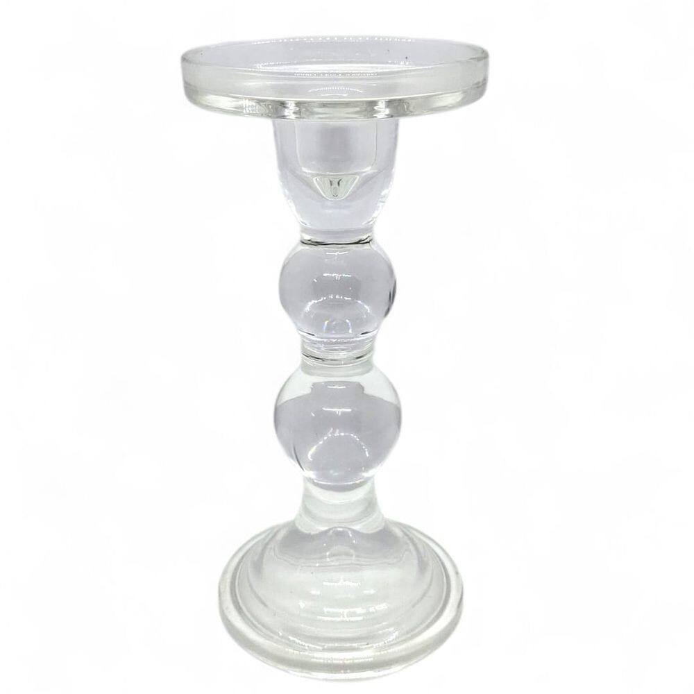 Porta Velas Castiçal Delicado Transparente de Vidro 18 cm