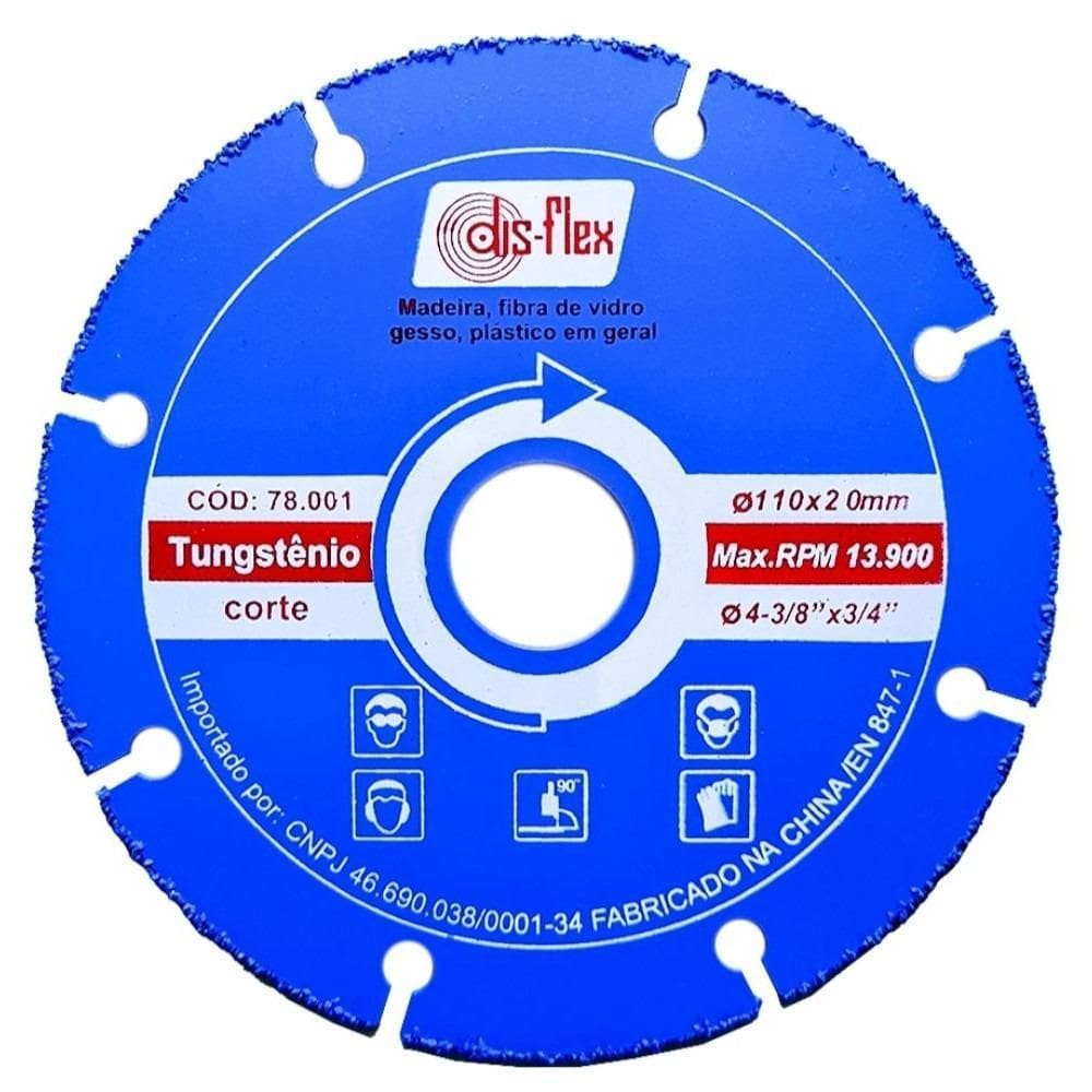 Disco De Corte Madeira Tungstênio 110X20Mm 78.001 Disflex