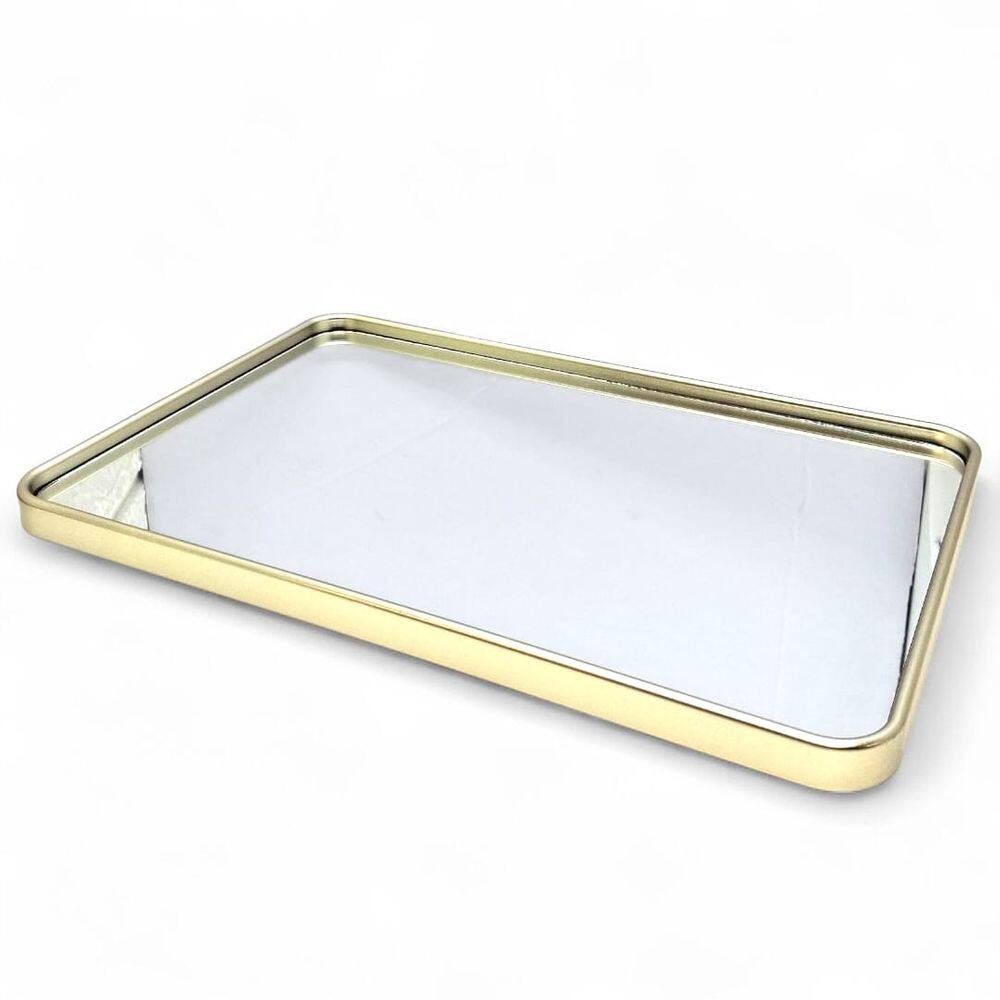 Bandeja Espelhada Decorativa Dourada Linda Sala Lavabo 30 cm