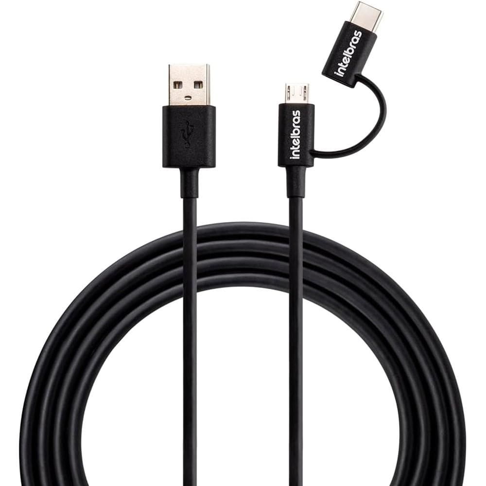 Cabo 2 em 1 Micro USB e USB-C Intelbras 1.2m Preto