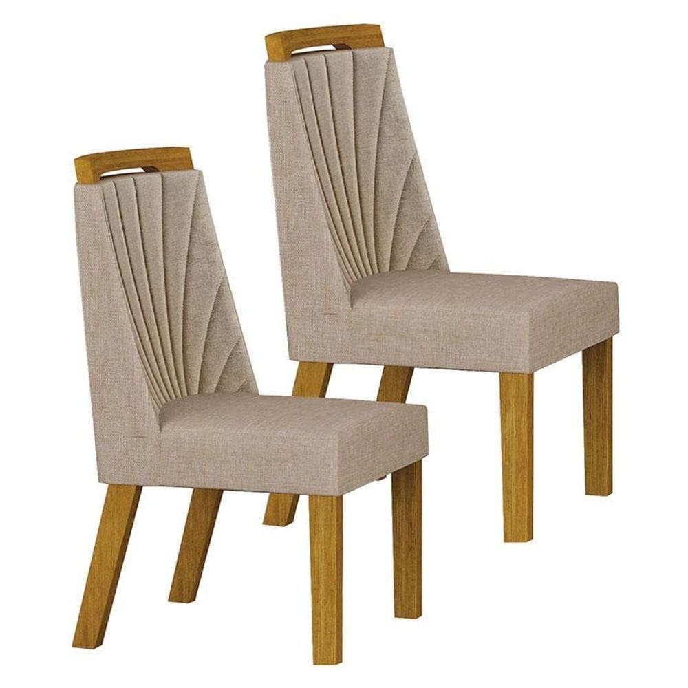 Cadeira Para Mesa De Jantar Liz Mdf Kit 2 Peças Freijó Linho Palha - Leifer Móveis