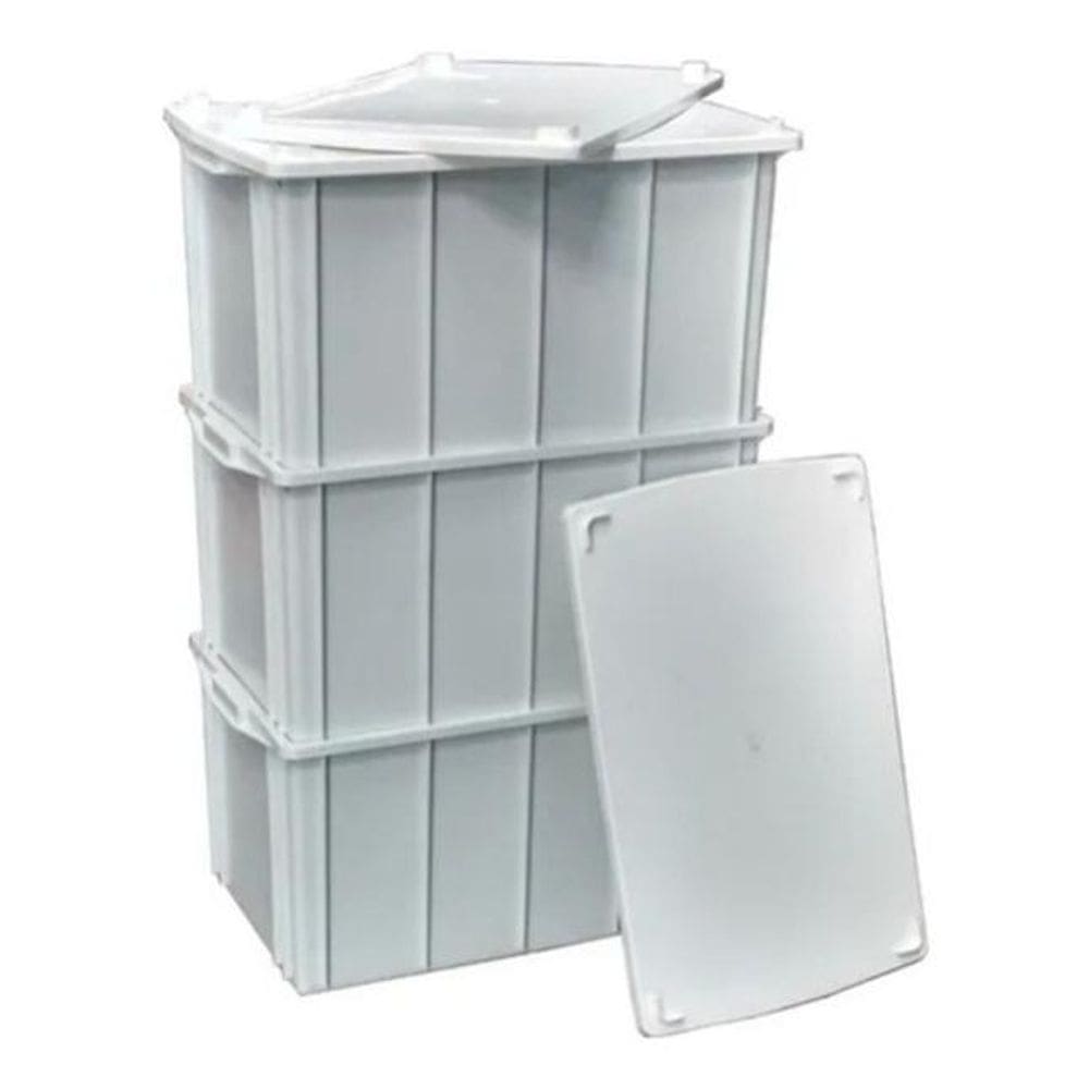 Caixa Plastica Container 140L Branca Com Tampa 1010