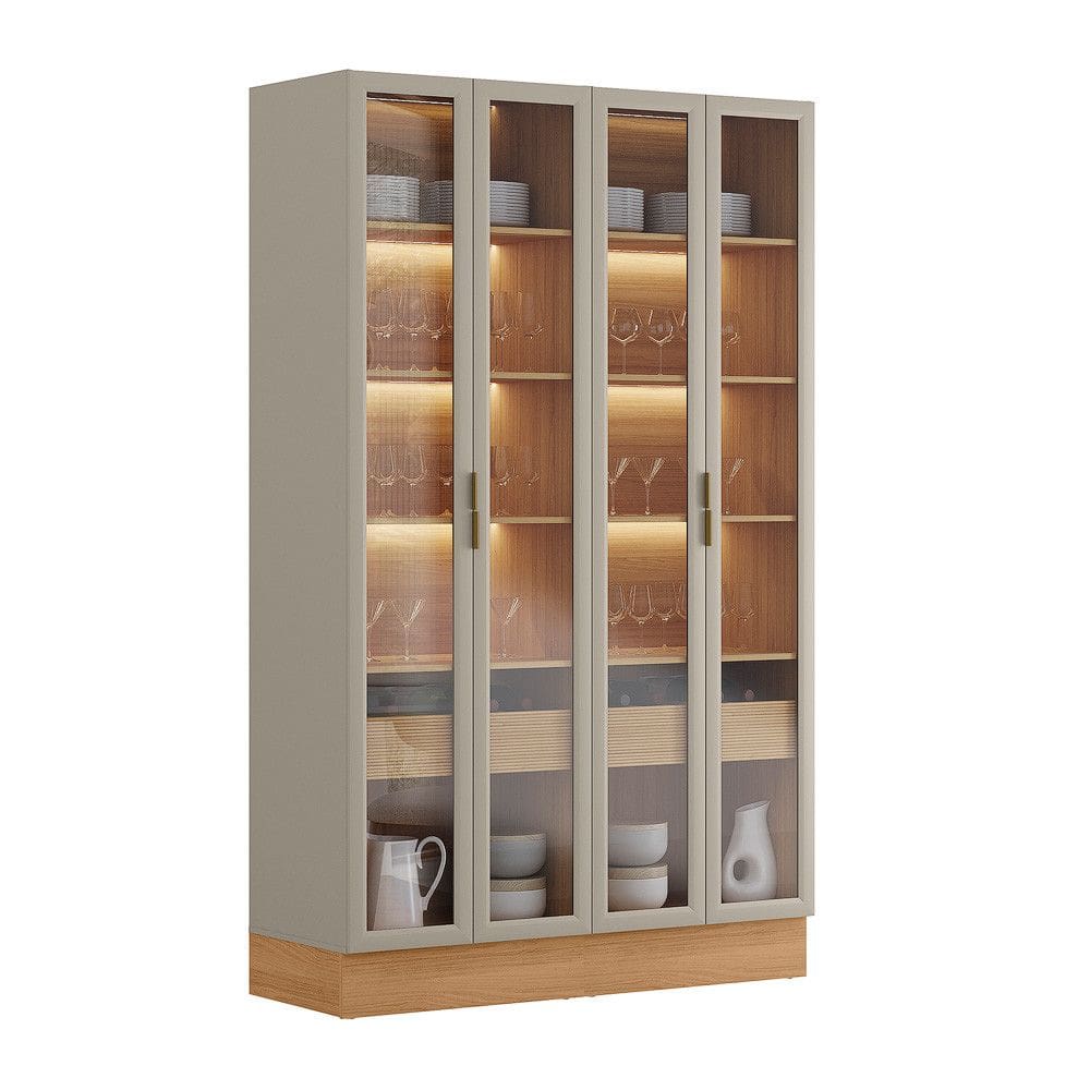 Cristaleira 4 Portas 2 Gavetas com Led e Rodapé Allure Linea Brasil