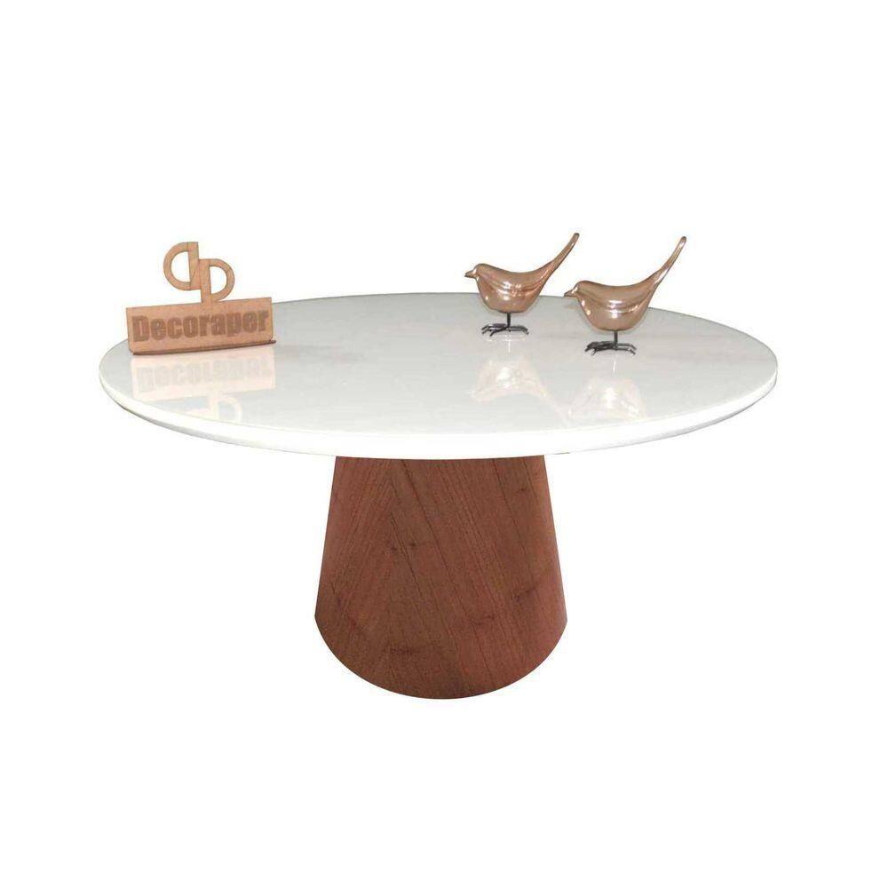 Mesa De Centro Com Vidro 70cm E Base Cone Envernizada Branco 35cm