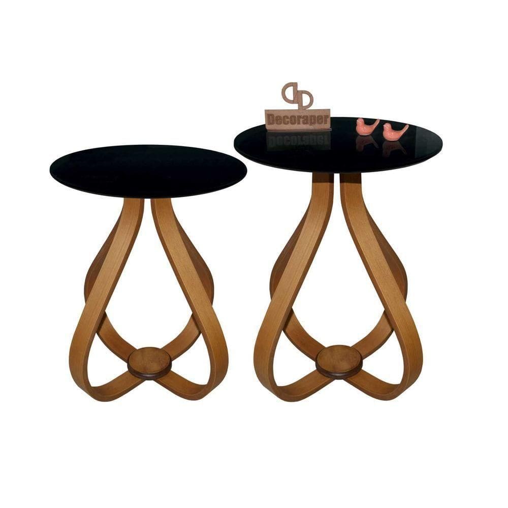 Kit Mesa De Canto Cebola Com Vidro 50cm Preto