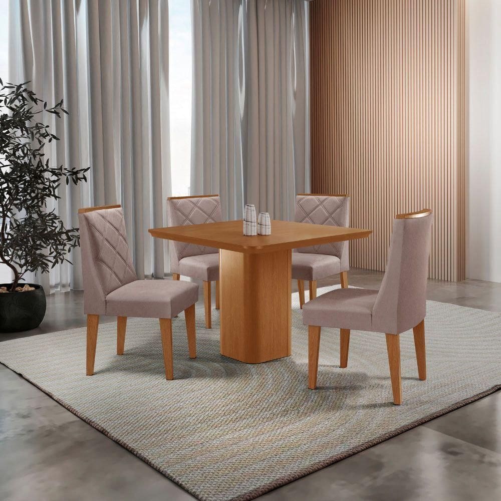 Mesa De Jantar Eloise Canto Copo 4 Cadeiras Isadora Moderna Linho Capuccino/