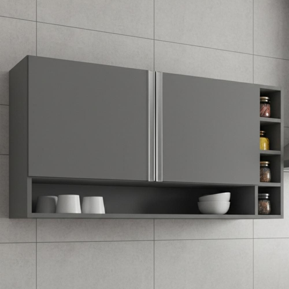 Armario Aereo 2 Portas 105 Cm Vanessa Cinza Reajl Moveis