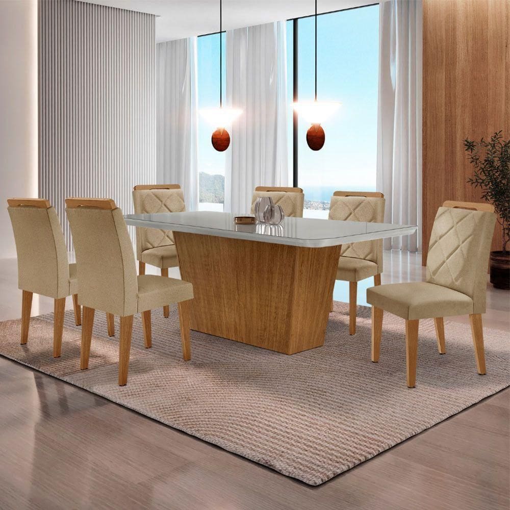 Mesa Sala De Jantar Aida 180cm E 6 Cadeiras Melissa Moderna Turim 07/off White/imbuia