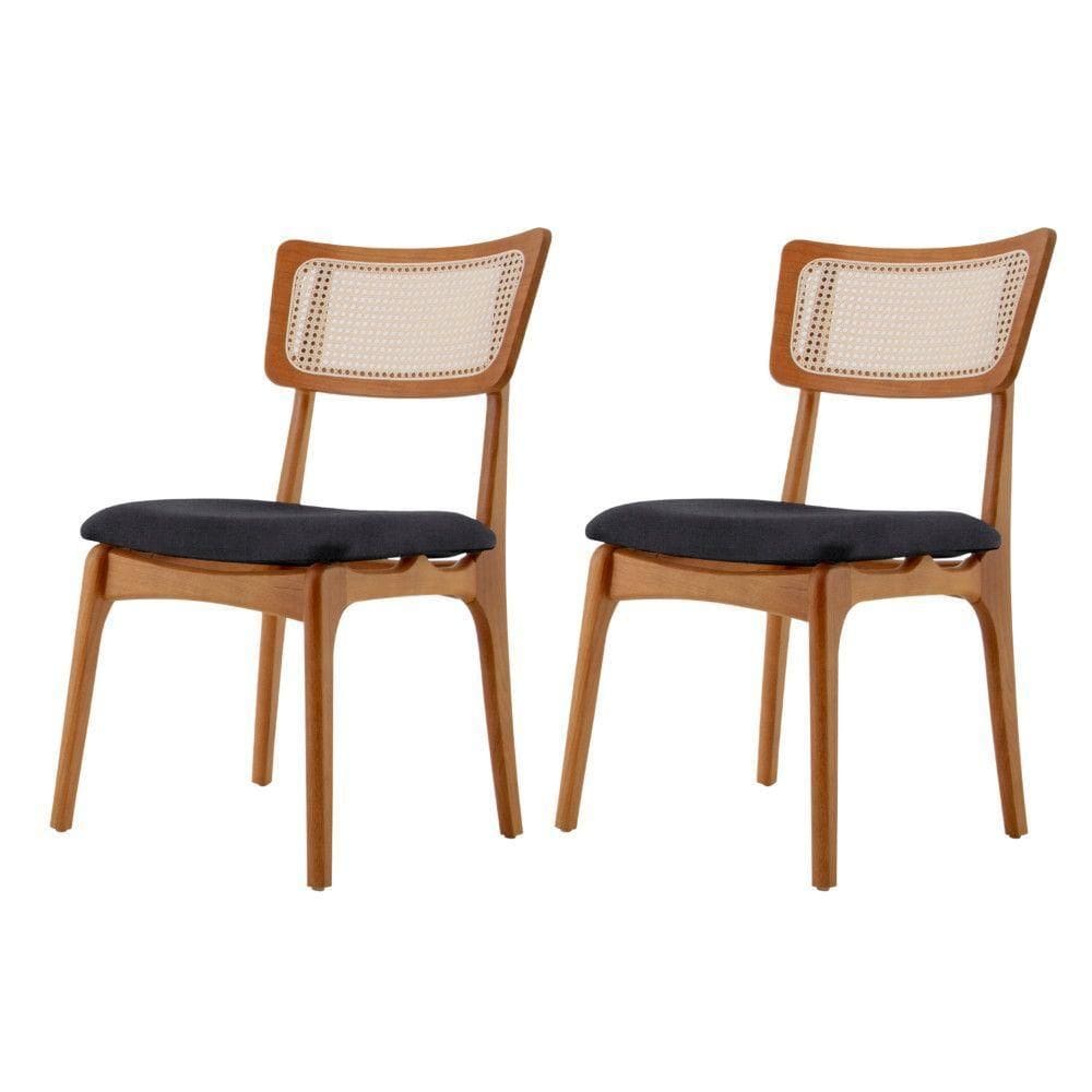 Conjunto 2 Cadeiras De Madeira Viena Linho Preto/cinam. Imbuia