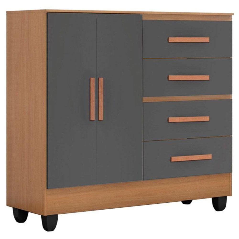 Cômoda Lite 4 Gavetas 2 Portas Nature Cinza - Móveis Leão