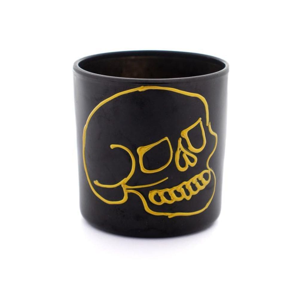 Copo De Whisky De Vidro Crânio Negro E Dourado 300 Ml