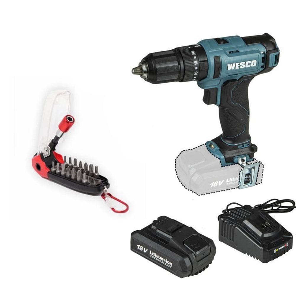 Parafusadeira Furadeira Impcto 18V Ws2390 Wesco + Kit 18 Pçs