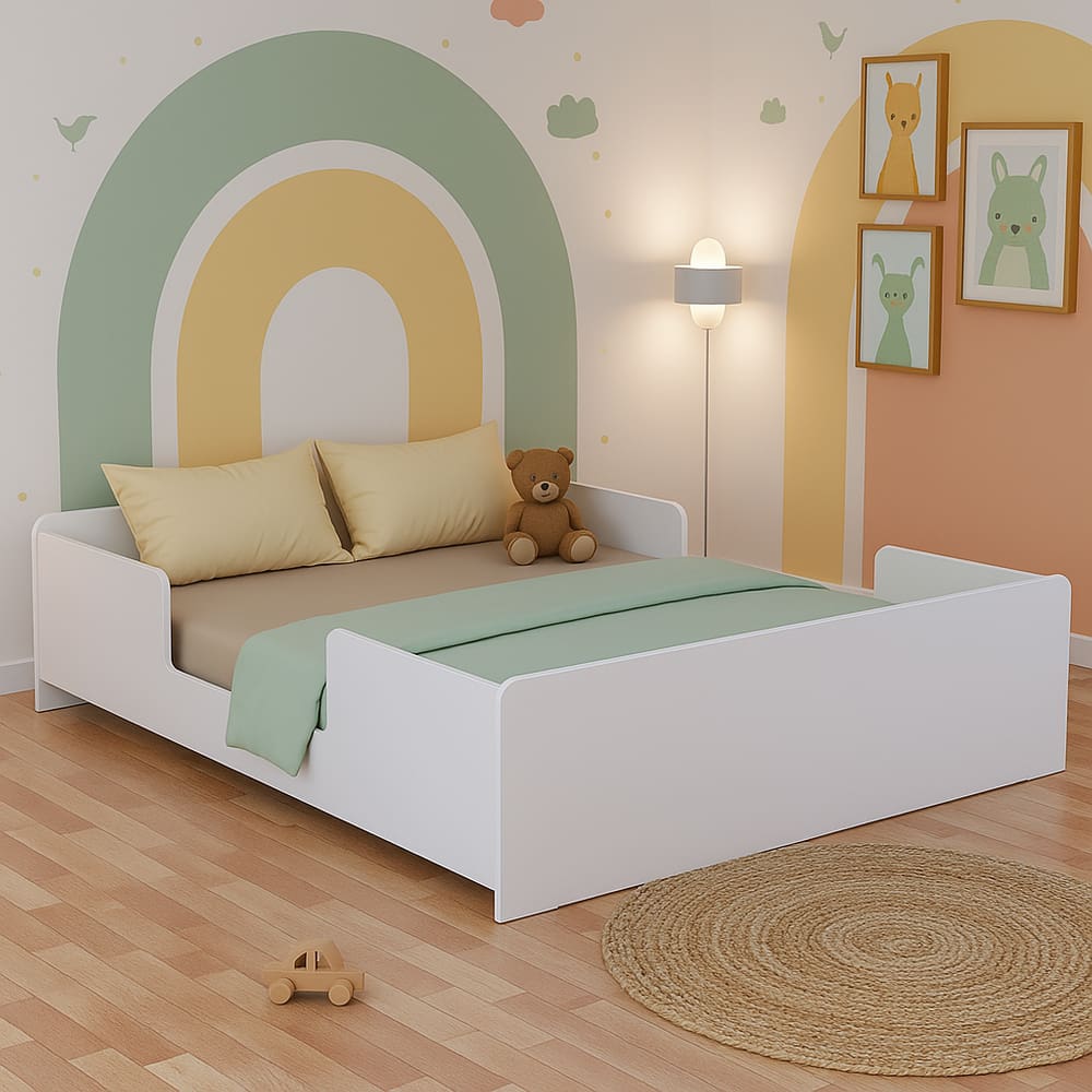 Cama Montessoriana Casal Entrada e Proteção Lateral Para Quarto Infantil