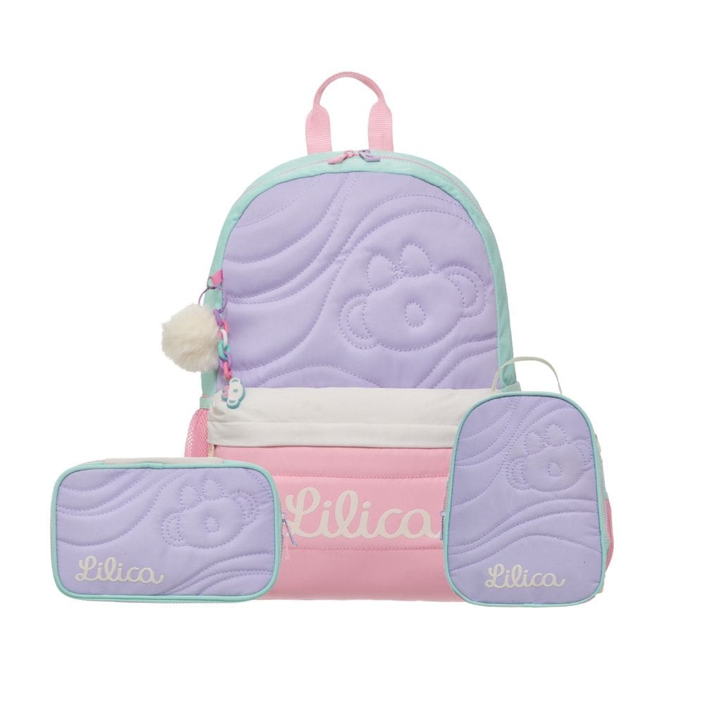 Mochila Costas Lancheira Estojo Box Lilica Ripilica Creamy