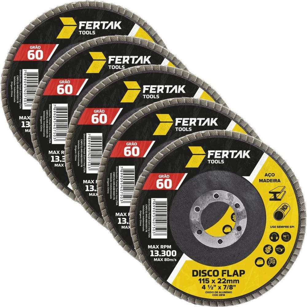 Disco Lixa Flap 115Mm Grão 60 Madeira Aço Desbaste 05 Un