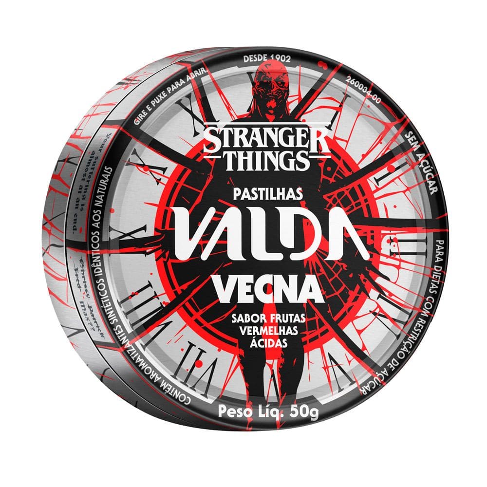Pastilhas Valda Stranger Things Vecna Sabor Frutas Vermelhas Ácidas Lata 50g
