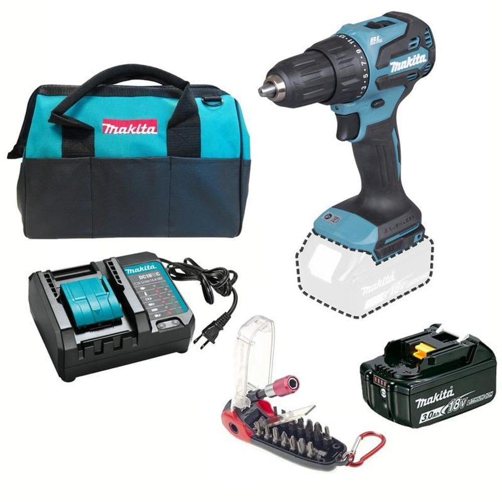 Parafusad 18V Makita Dhp490Wf1Bp + 1Bat 3A + Bolsa + Bits