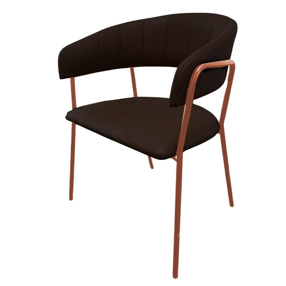 Cadeira com Braços Maraú PSG Móveis Estofada Courrissimo Café com Base Aço Cobre